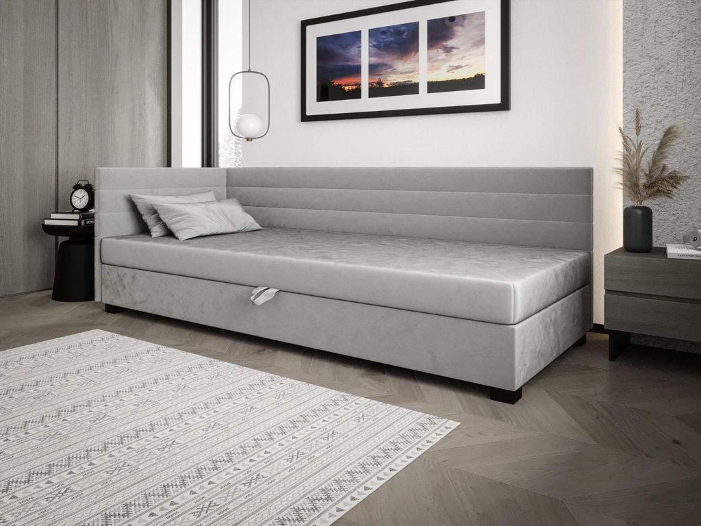 Polsterbett 80x195 KASANDRA PLUS 2 mit Stauraum - hellgrau