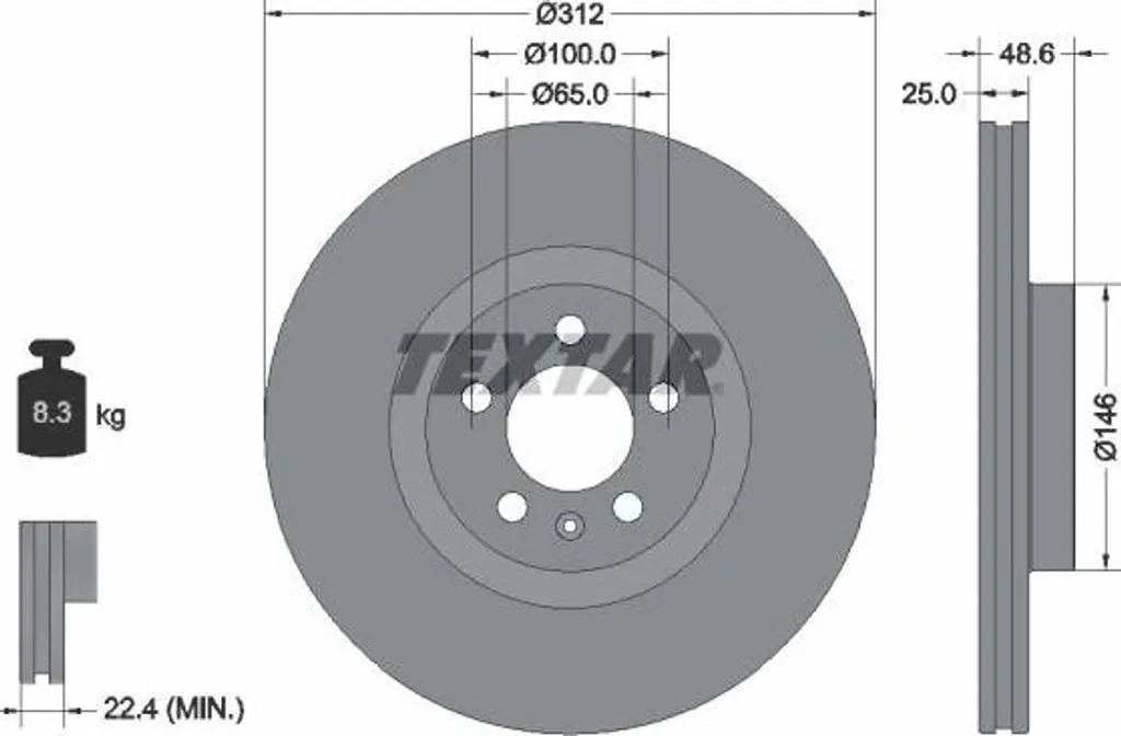 Disque de frein avant ventilé pour Polo AE - Textar 92303303 Qualité OE