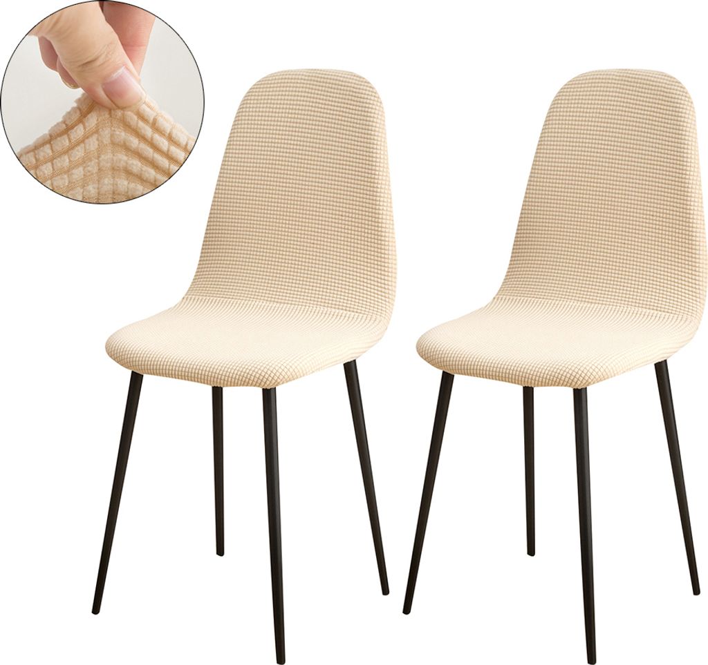Stuhlhussen 2er Pack, Universal Stretch Waffelstoff Polsterstuhl Hussen Esszimmer Stuhlbezug für Hochzeit Bankette Hotel, Beige