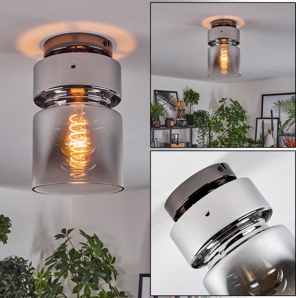 Brunate 1-flammige Deckenlampe aus Metall/Glas in Chrom-/Rauchfarben/Klar