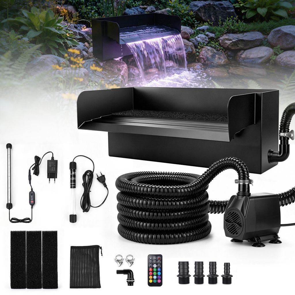31cm Teich Wasserfall mit UVC-Lampe RGB-Beleuchtung Produktbild 