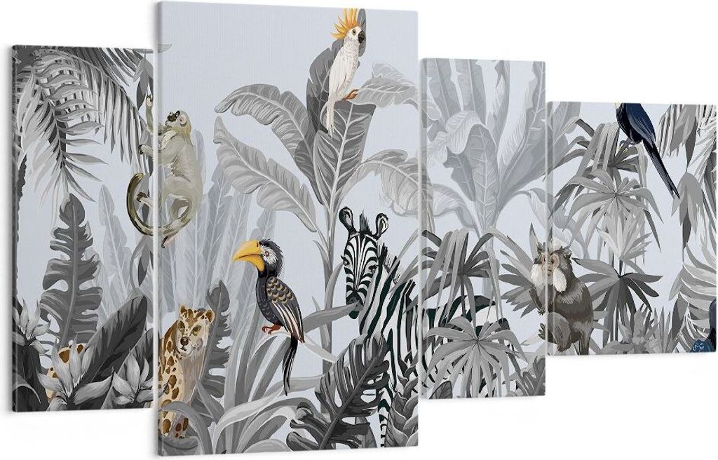Bild auf Leinwand - Leinwandbild - 4 Teile - Dschungel Tiere Tukane - 120x70cm - Wand Bild - Wanddeko - Wandbilder - Leinwanddruck - Bilder - Wandd...