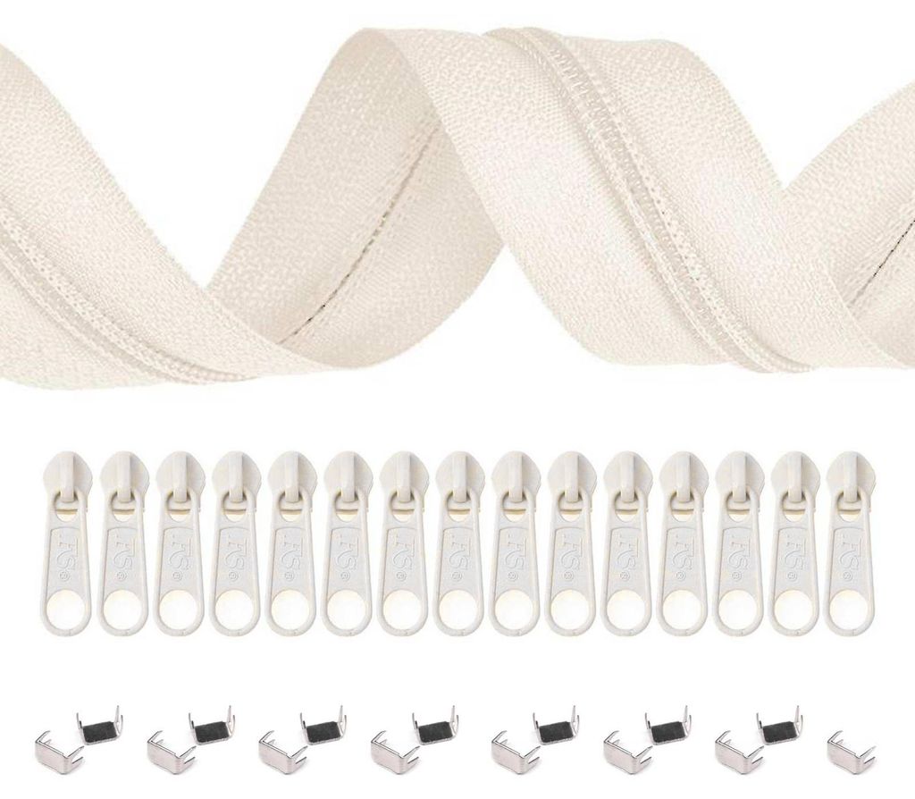5m Endlos-Reißverschluss 3mm mit 10 Zippern und 15 Endstücke creme