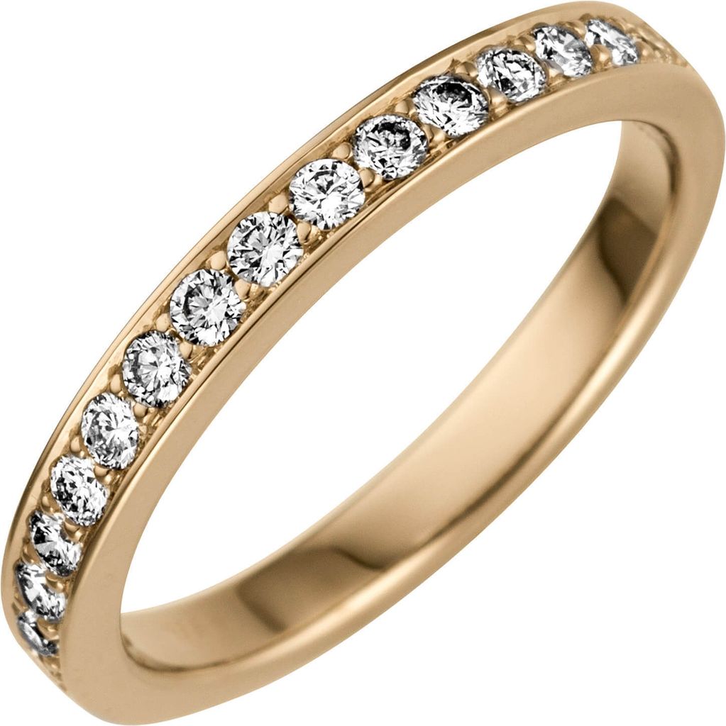 Halbmemory-Ring mit 17 Diamanten Brillanten 0,5 Ct. W/SI 585 Gold Gelbgold Damen Innenumfang 58mm Ø18.5mm