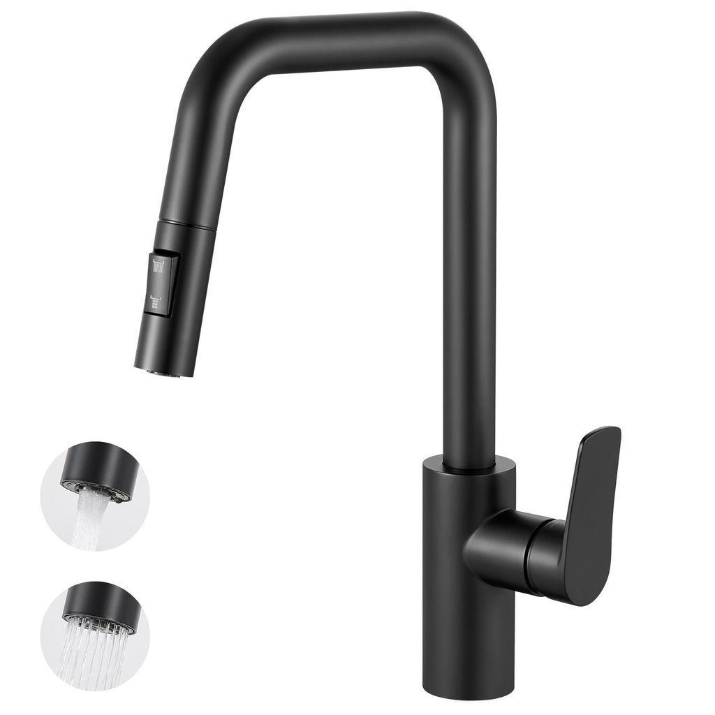 Küchenarmatur Schwarz U-Form Ausziehbar 304 Edelstahl, Produktbild 