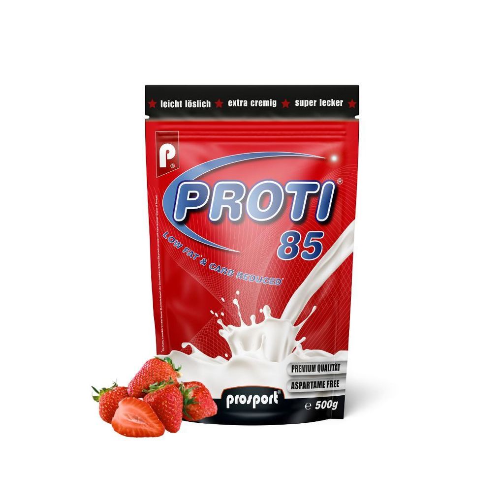 Prosport Proti 85 – Erdbeere 500g - Mehrkomponenten-Protein mit Whey, Casein & Eialbumin – 10 Vitamine, BCAAs & EAAs – Eiweißshake, extra ...