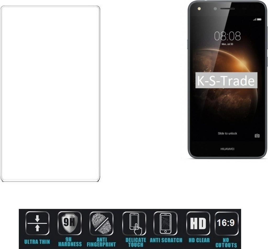 K-S-Trade Displayschutzglas kompatibel mit Huawei Y6 II Compact Hartglas Schutzfolie Glasfolie 16:9 Format, bedeckt keine Seitenbereiche