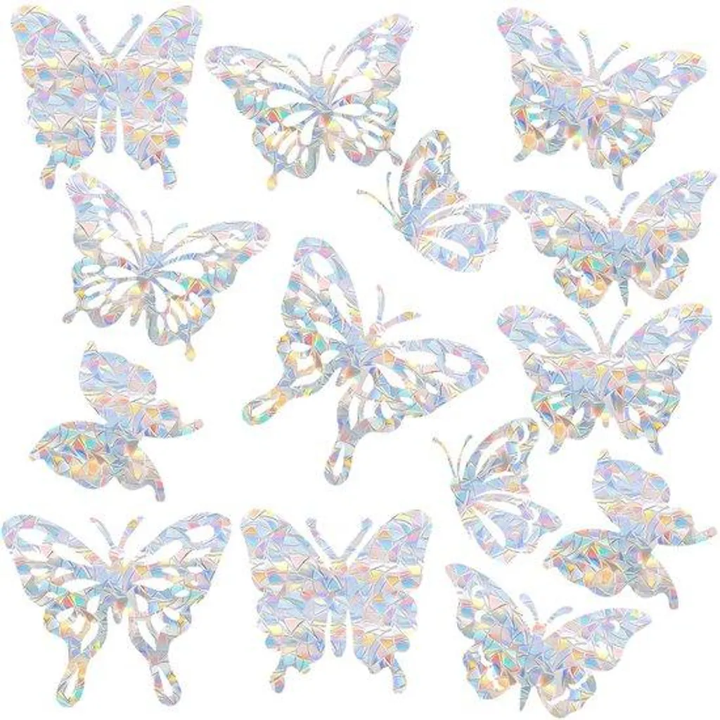 Lot de 14 Stickers Fenêtre Anti-Collision Papillon et Prisme Arc-en-Ciel