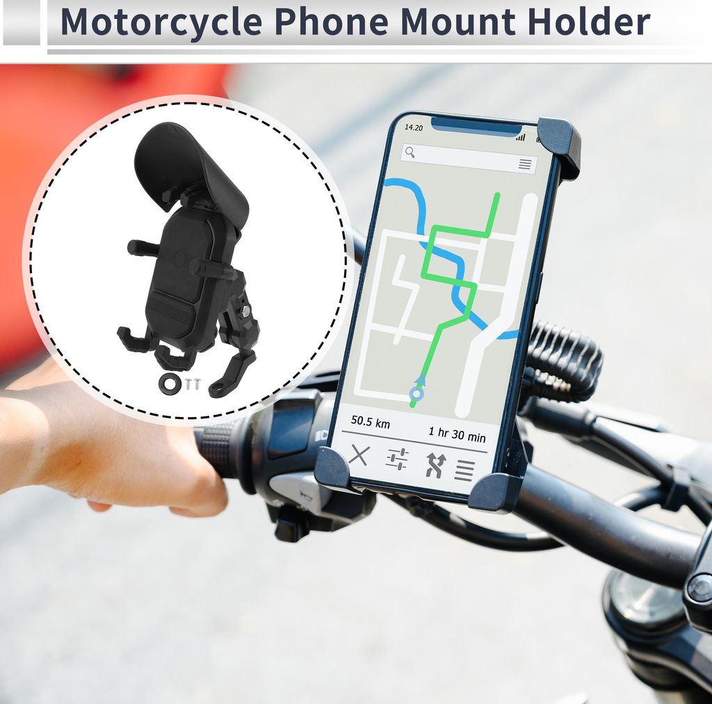 Motorrad-Handyhalter Nylon Aluminiumlegierung für Rückspiegelhalterung Passend für 4,7"-7,2"/119,38x182,88mm Smartphones Schwarz