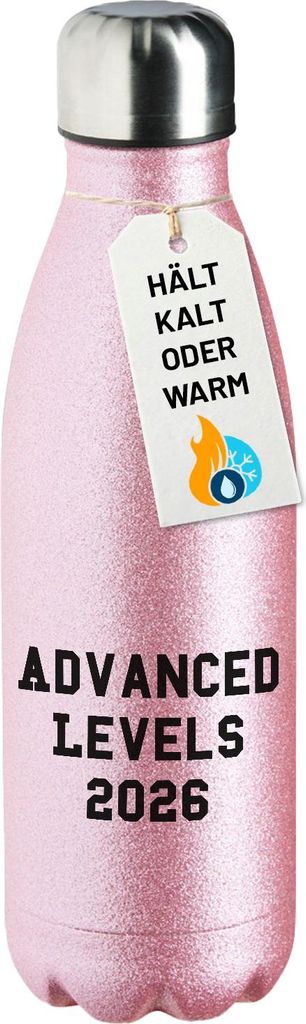 Huuraa Trinkflasche Advanced Levels 2026 Abschluss Großbritannien 500ml Pink Edelstahl Wasserflasche Trinkflasche Geschenkidee