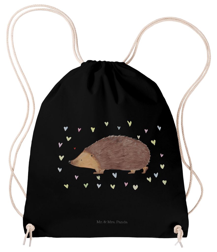 Mr. & Mrs. Panda Stoffbeutel Igel Herzen - Schwarz - Geschenk, Kleiner Rucksack, Herz, Vertrauen, Turnbeutel, Leben, Lustige Sprüche, wander, frei...