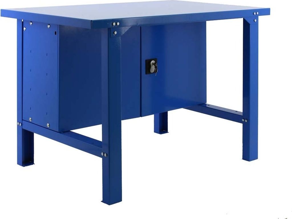 PROREGAL Werkbank BUFFALO METAL mit Schrank | HxBxT 83x150x73cm | Traglast 600kg | Blau