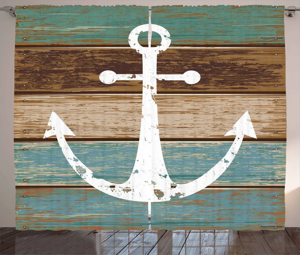 Rideaux Universels Motif Planche de Bois Grunge avec Boucles 280x225cm