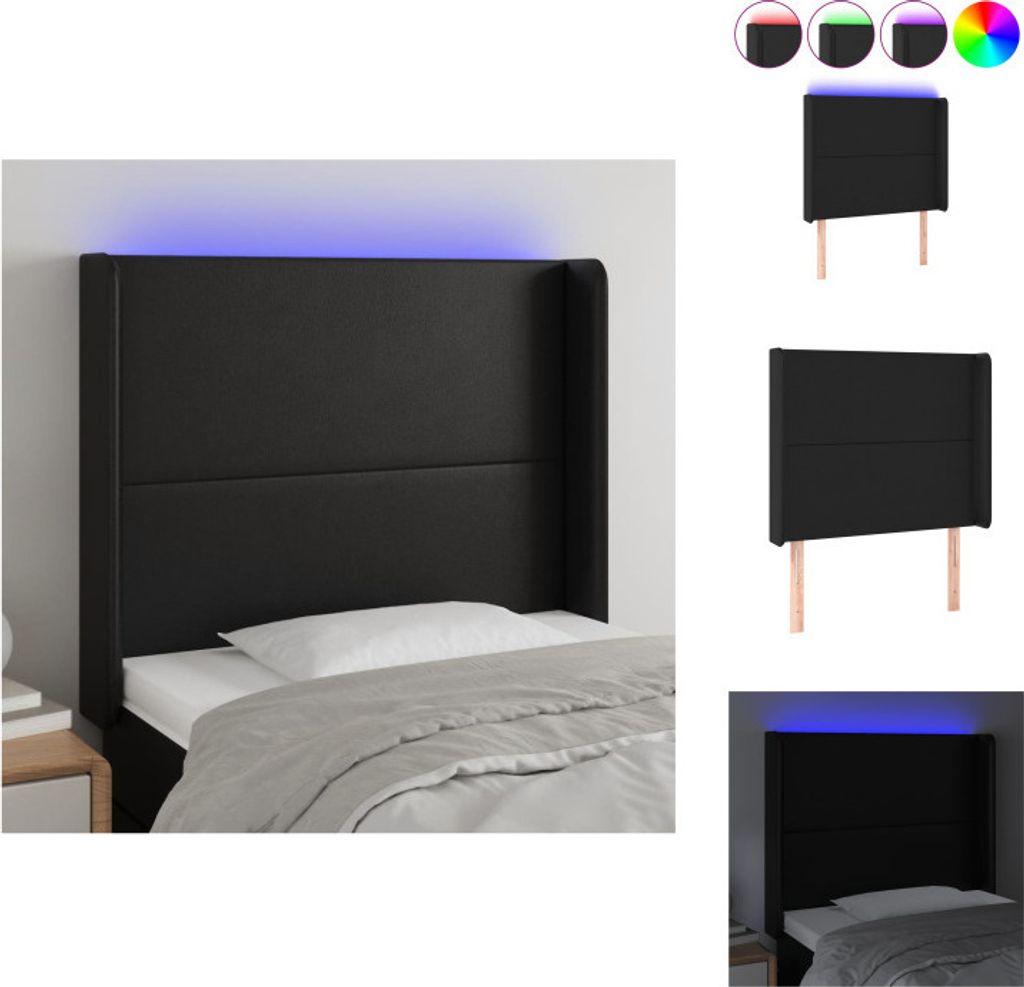 vidaXL LED Kopfteil Schwarz 83x16x118/128 cm Kunstleder - Kopf- & Fußenden