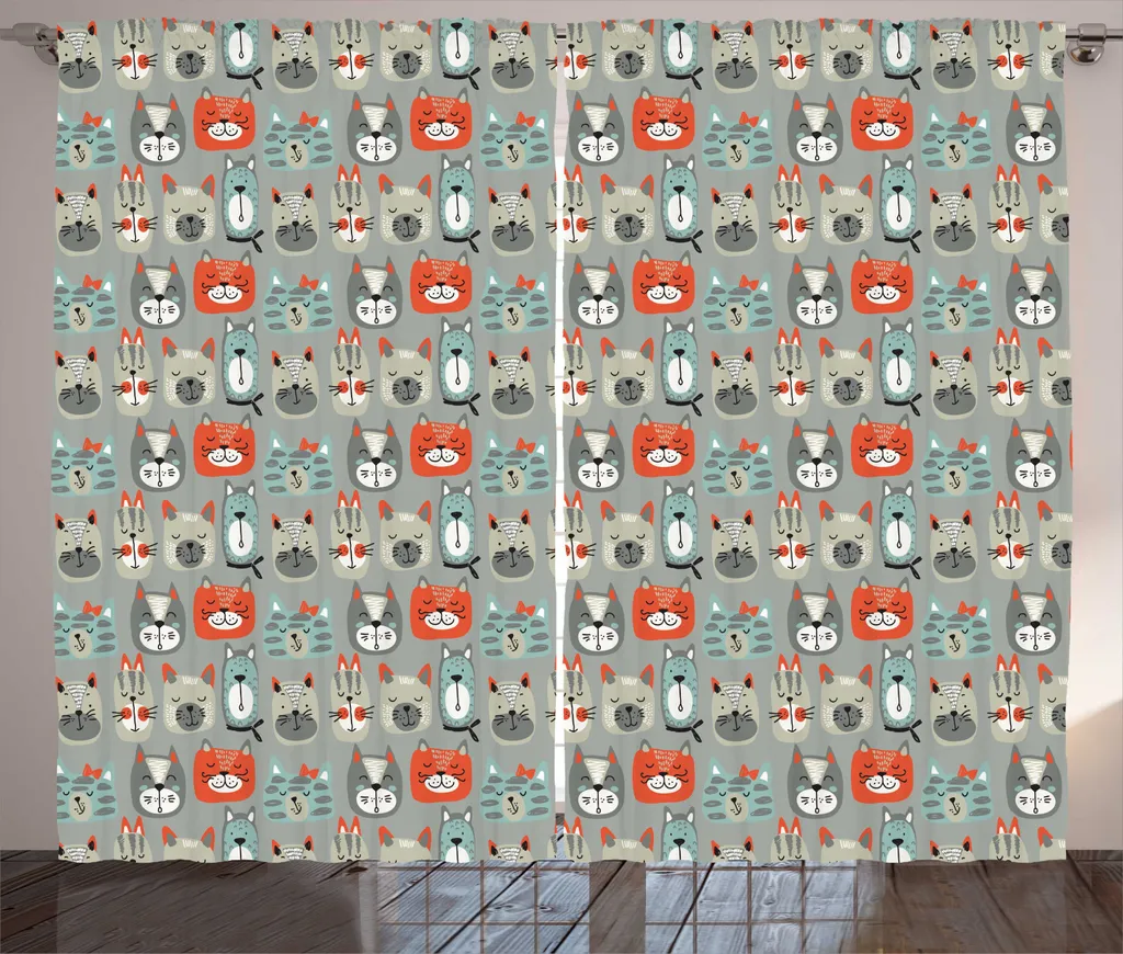Rideau de Salon aux Motifs Chats Rigolos, Paire de Rideaux 280 x 225 cm
