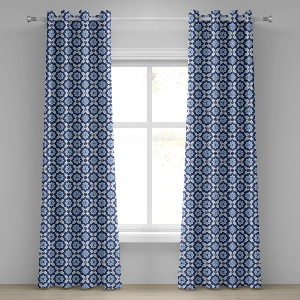 Rideaux décoratifs 2 panneaux bleu turquoise motif oriental 280x245 cm