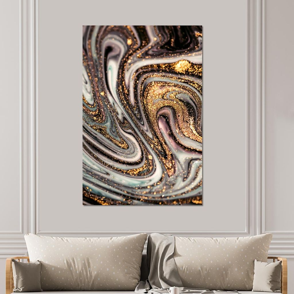 MuchoWow Wanddekoration Metall Metallbild Wandkunst 100x150 cm Marmoroptik - Gold - Glitter - Luxus - Marmor - Weiß MuchoWow Aluminium Gemälde - ...