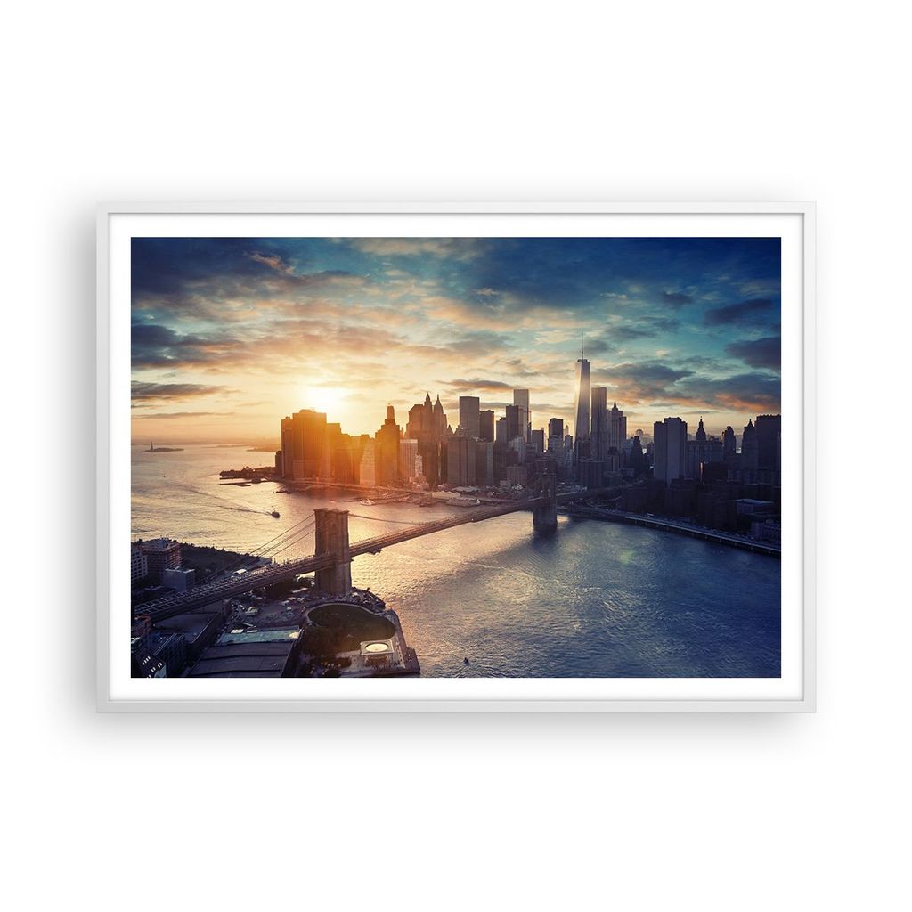 Gerahmtes Poster - Weißer Rahmen - New York Stadt - 100x70 cm - Wand Bild - Wanddeko - Wandbilder - Kunstposter - Wandposter - Bilderrahmen - Bild...