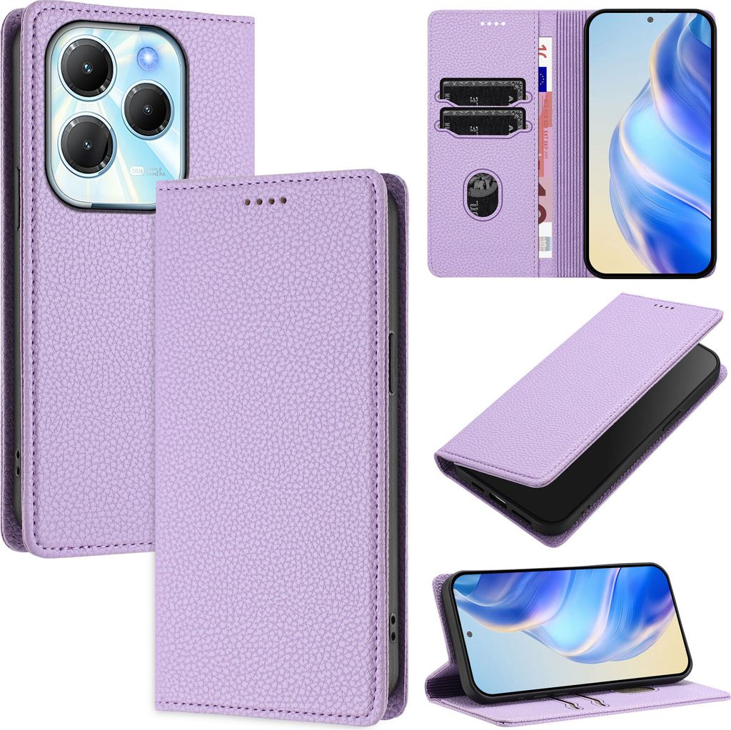 Litchi Leder Handyhülle für Infinix Hot 40/Hot 40 Pro/Tecno Spark 20 Pro 4G Wallet Kartenfächer Standfunktion Hülle Violett
