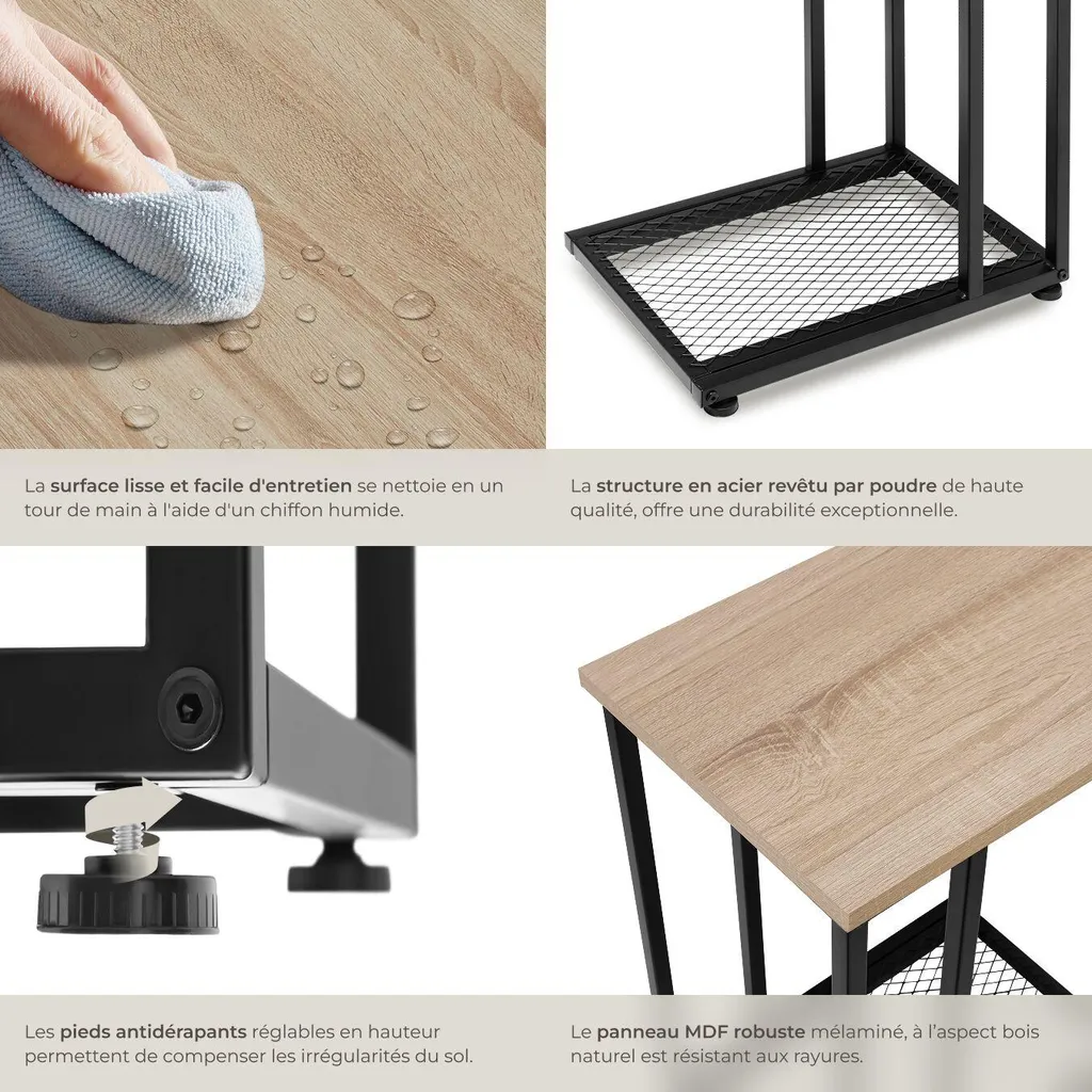 Table d'appoint industrielle ETON 48x35 cm avec plateau chêne Sonoma