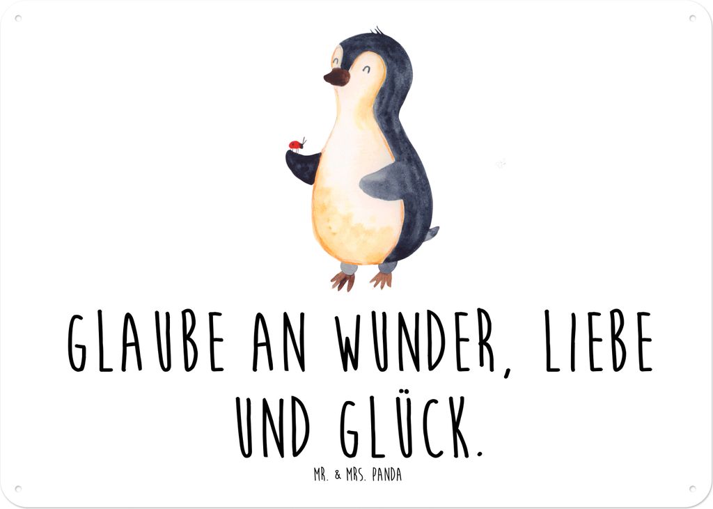 Mr. & Mrs. Panda Schild Pinguin Marienkäfer DIN A5 - Weiß - Geschenk, Deko Metallschild, Blechschild, Kleine Wunder, Türschild, Wandbild, Liebe,...