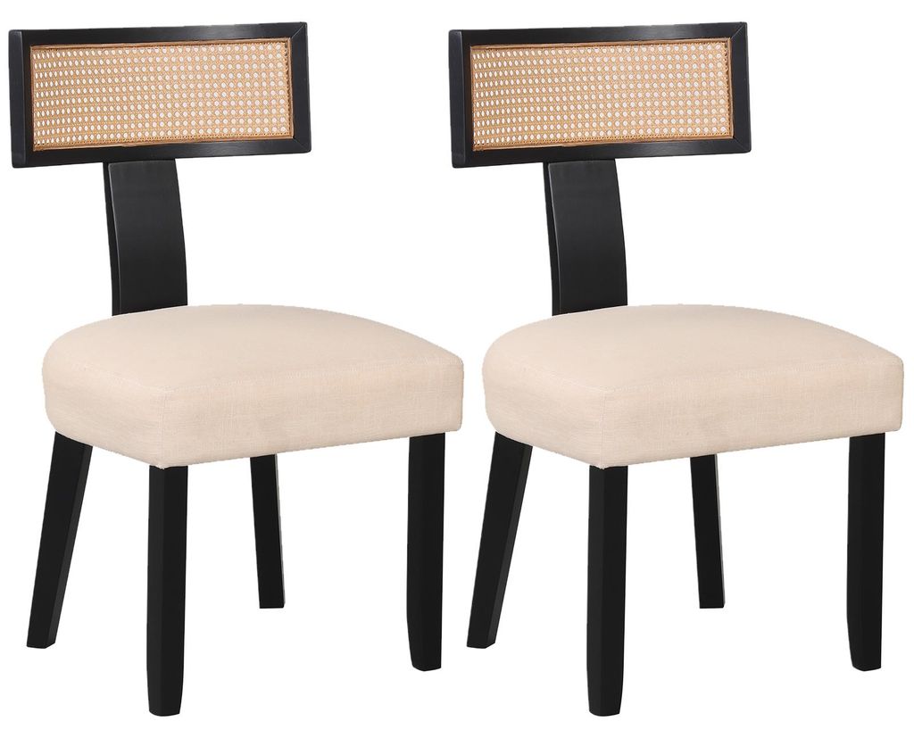 COSTWAY Esszimmerstühle Rattan 2er Set, Küchenstühle Holz, Esstisch Stühle mit gepolsterter Sitz, Holzstühle bis 180 kg, Polsterstuhl, Schwarz...
