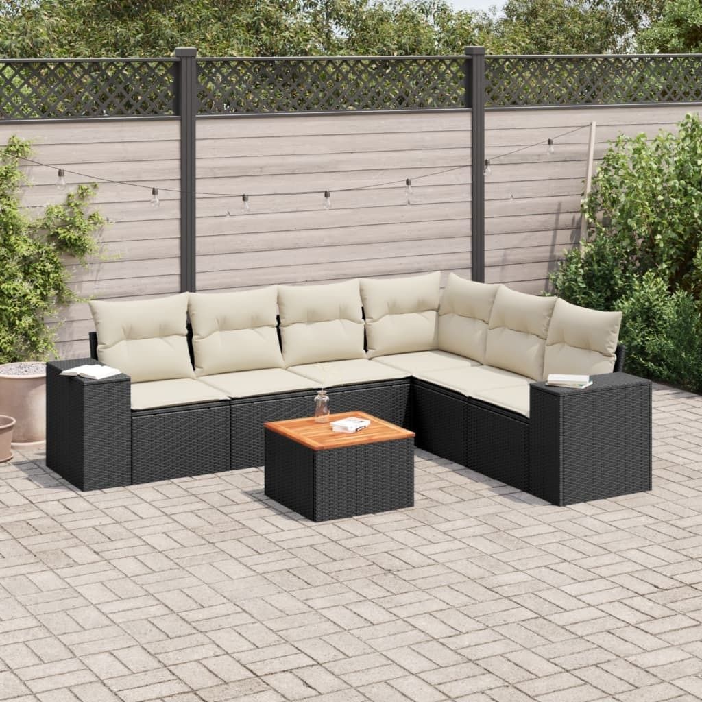 Design 7-tlg. Garten-Sofagarnitur mit Kissen Schwarz Poly Produktbild 