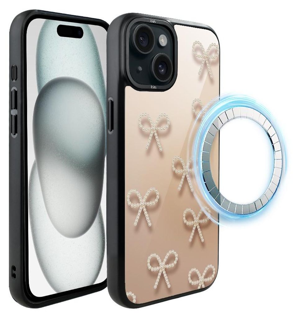 Schutzhülle für das iPhone 15 Plus, MagSafe-kompatibel, mattschwarze Seiten, Perlenschleifen