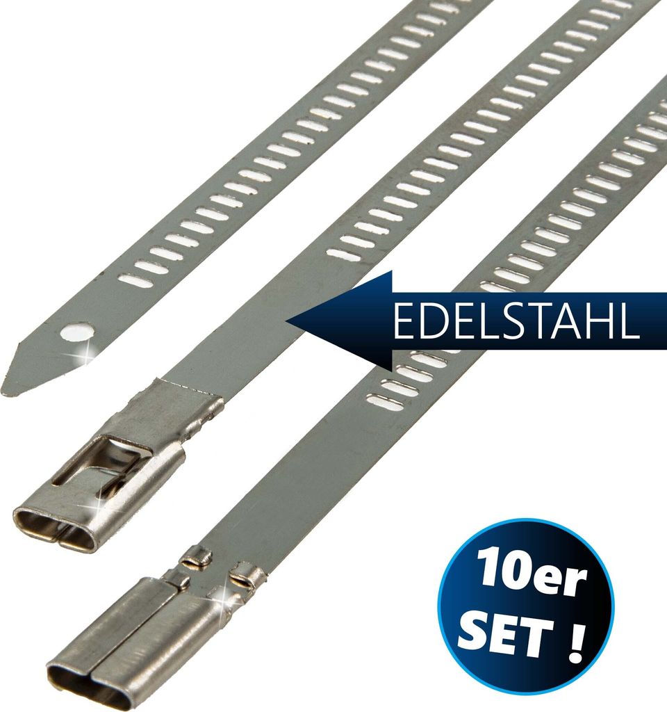 MASTERPROOF PROFESSIONAL Edelstahl Kabelbinder, 7 x 350 mm, 10-teilig, rostfrei und hitzebeständig