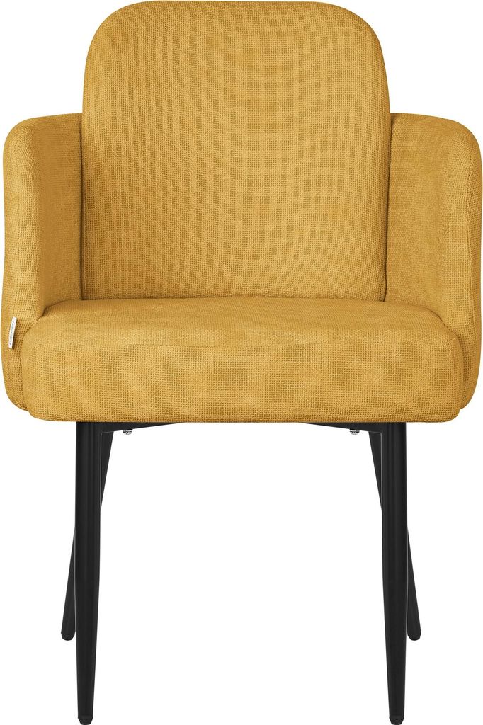 ML-Design 6er Set Esszimmerstuhl Senf Stoffbezug Küchenstuhl mit Armlehne & Rattan-Optik Rückenlehne Polsterstuhl mit Metallbeinen Ergonomische