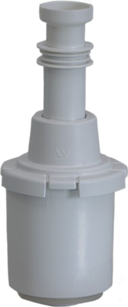 A gray toilet flush valve component on a white background.