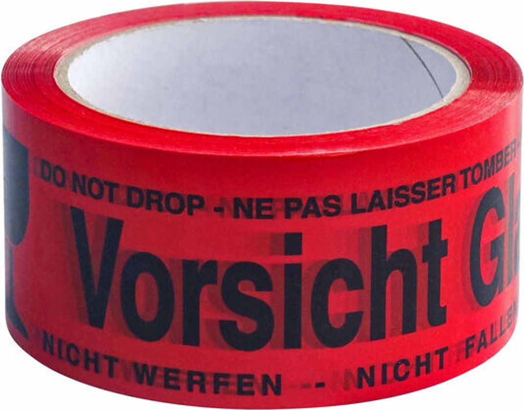 6x 1-PACK Packband Klebeband OPP-919NN 50mmx66m rot mit Aufdruck VORSICHT GLAS