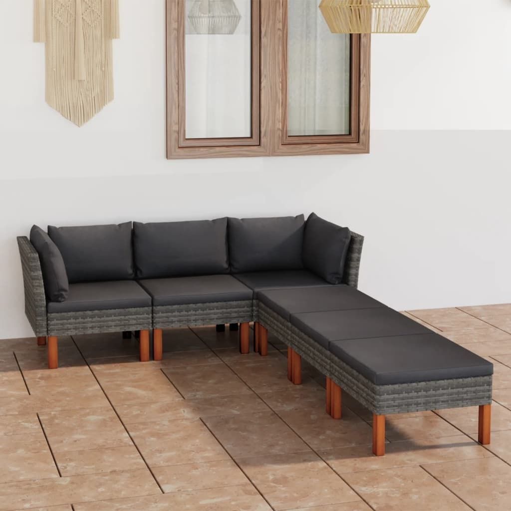 "2026 Promotion" 6-tlg. Garten-Lounge-Set - Sitzgruppe - mit Kissen - Poly Rattan Grau - Gartenmöbelset CC3459