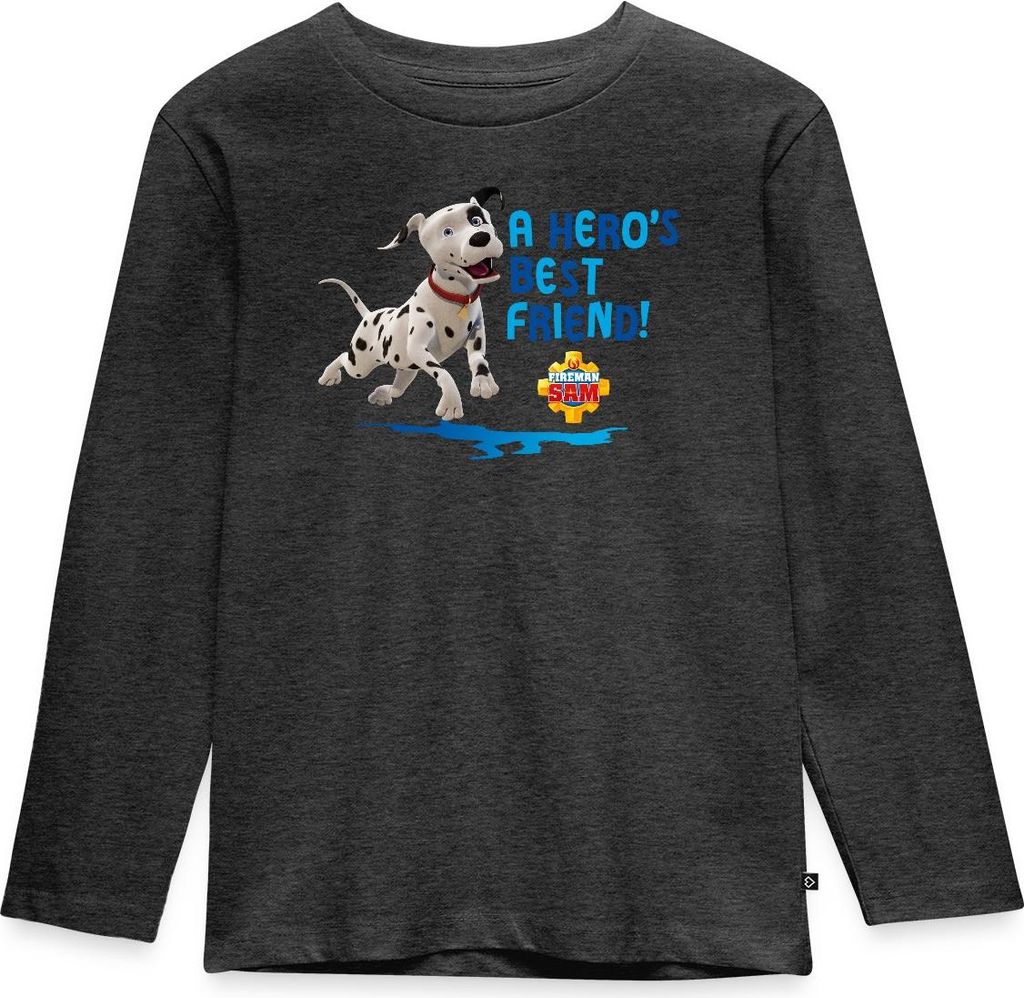 Spreadshirt Feuerwehrmann Sam Dalmatiner Schnuffi Süß Kinder Premium Langarmshirt, 110/116 (4 Jahre), Anthrazit meliert