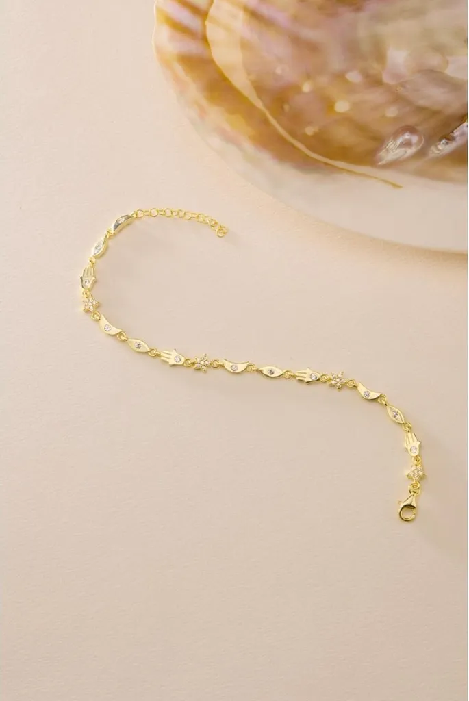Bracelet Argent et Or avec Zircone - Design Main de Fatima et Astro