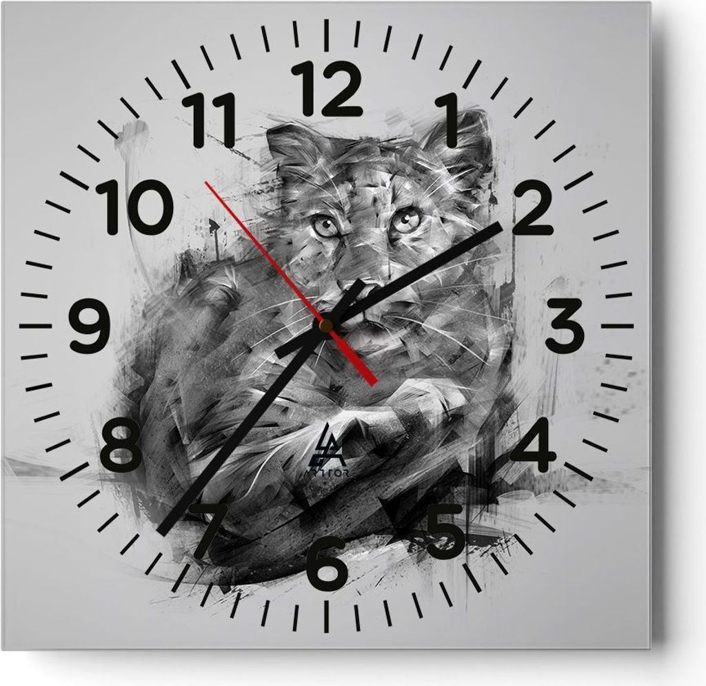 Wanduhr - Quadrat - Glasuhr - Tier Abstraktion - 40x40cm - Schleichendes Uhrwerk - Lautlos - zum Aufhängen bereit - Dekoration Modern - Wanddekora...