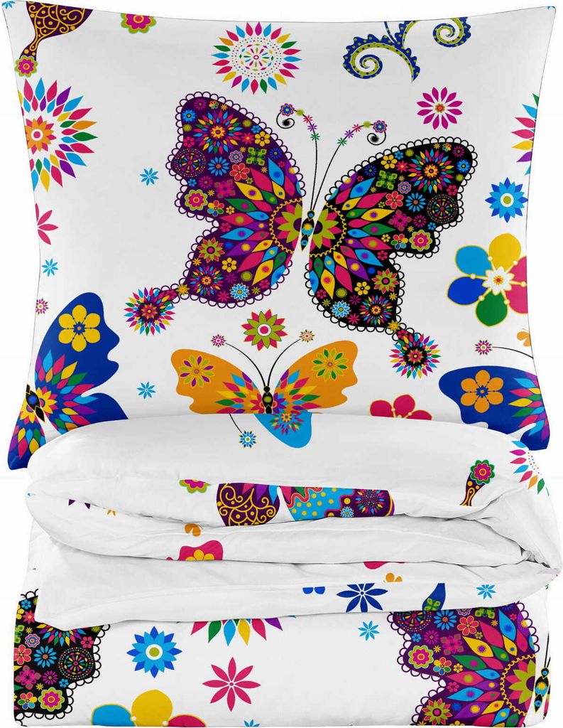 Bettwäsche - 200x200 cm - Bettbezug und Kissenbezügen Set - Schmetterling - Bunt - Mikrofaser Baumwolle - 2 Kissenbezüge 70x80 cm