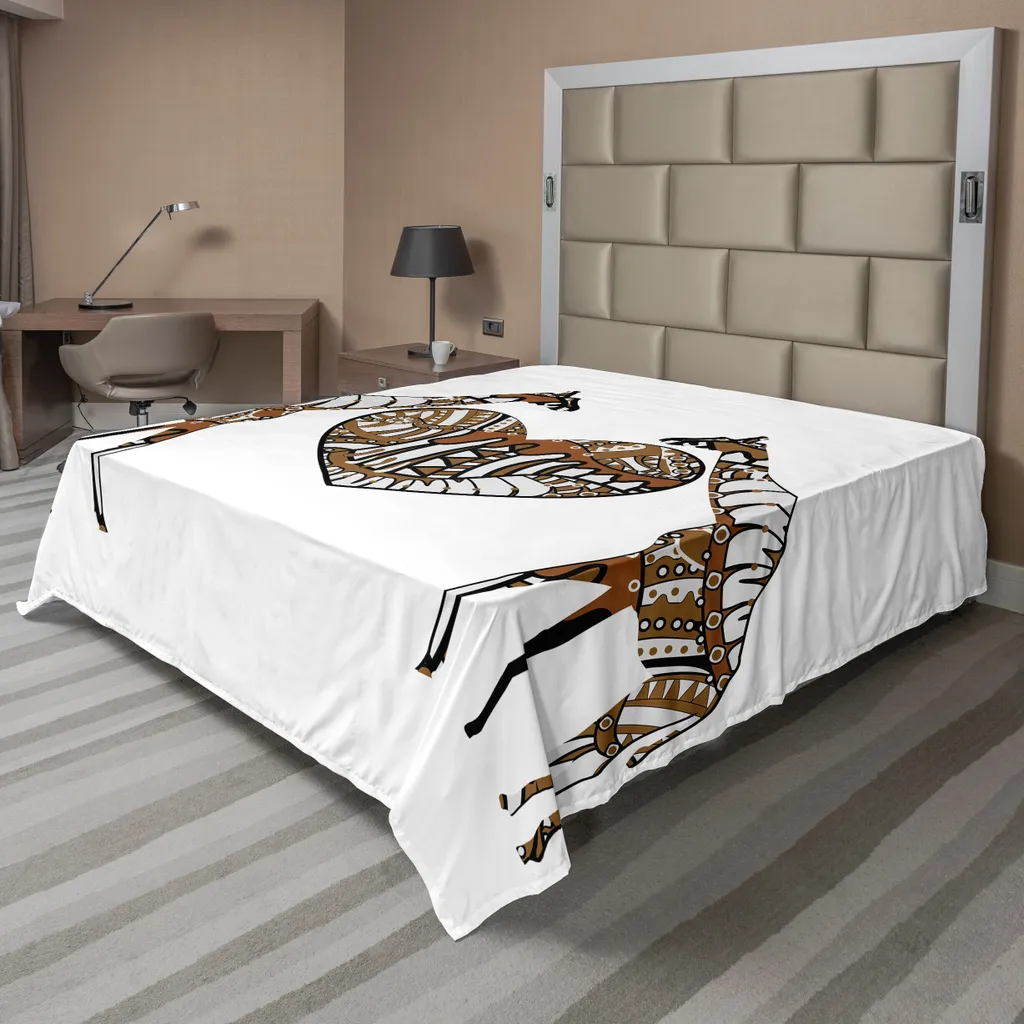 Drap plat ABAKUHAUS motif girafe africaine marron et blanc 275x260 cm