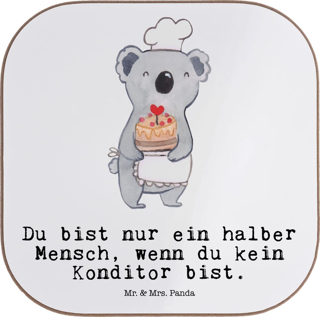 Mr. & Mrs. Panda Tassen Untersetzer Konditor Herz - Weiß - Geschenk, Holzuntersetzer, Spruch, Lustig, für Gläser, Tassenuntersetzer, Bäcker, Ti...