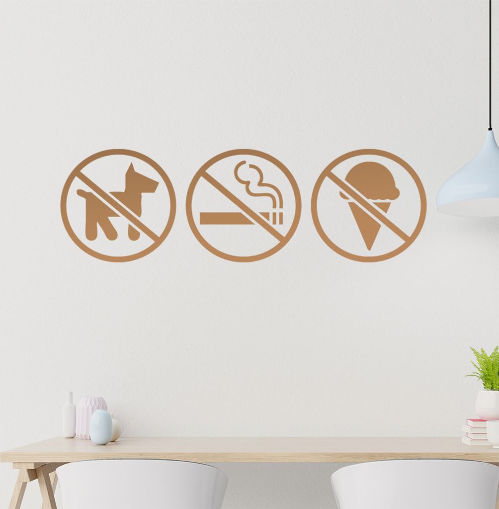 nicht Raucher kein Eis kein Hund Wandtattoo in 6 Größen - Wandaufkleber Wall Sticker - Dekoration, Küche, Wohnzimmer, Schlafzimmer, Badezimmer