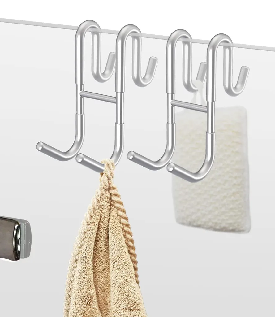 Crochet double pour porte de douche en inox (Lot de 2) - Fixation sans trou