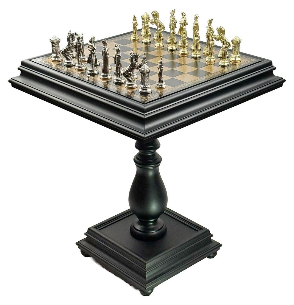 Exklusiver Italfama Schachtisch mit "Napoleon" 10 cm Metallfiguren & Damesteinen