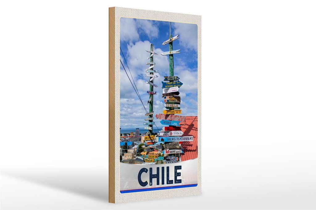 Holzschild Reise 20x30cm Chile Meer Strand Weg