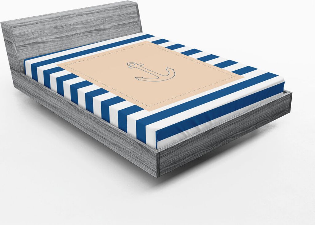 ABAKUHAUS Harbor-Streifen Spannbetttuch, Maritime Anker Abbildung über Pastell Nautical Lines Ocean Design, 135 x 190 cm, Violet Blue Peach Weiß