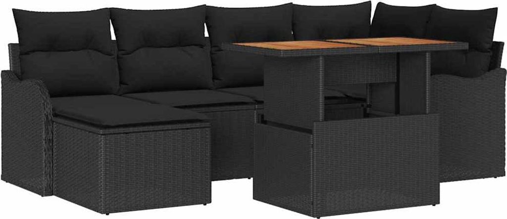 "SALE 2026" Garten-Sofa-Set - Balkonmöbel/Loungeset - elegantes Design - mit Kissen 7 pcs Schwarz - - Gartensofas DEMöbel511693