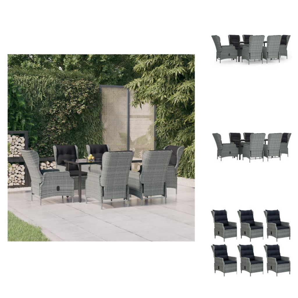 vidaXL 7-tlg. Garten-Essgruppe Hellgrau Poly Rattan - Gartenmöbel-Sets