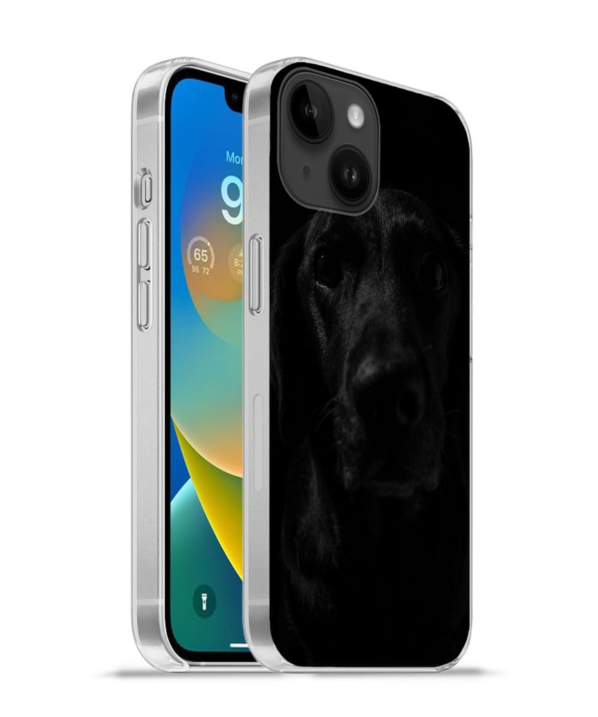 MuchoWow Handyhülle Schutzhülle Hülle für Apple iPhone 14 - Softcase Hund - Haustier - Schwarz Silikon Softcase Handy Hülle - Mobiltelefonh...