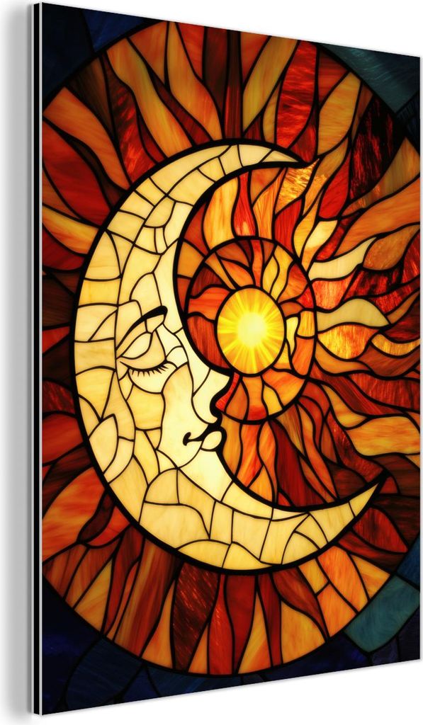 MuchoWow Wanddekoration Metall Metallbild Wandkunst 30x40 cm Mosaik - Glas - Mond - Dunkelblau MuchoWow Aluminium Gemälde - Bilder