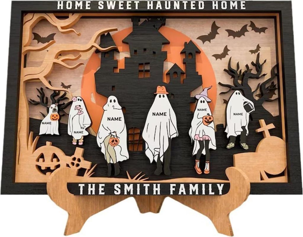 Halloween Holzschild Dekoration, Gruselige Burg Fledermaus Geist Desktop Figurine Party Urlaub Zubehör