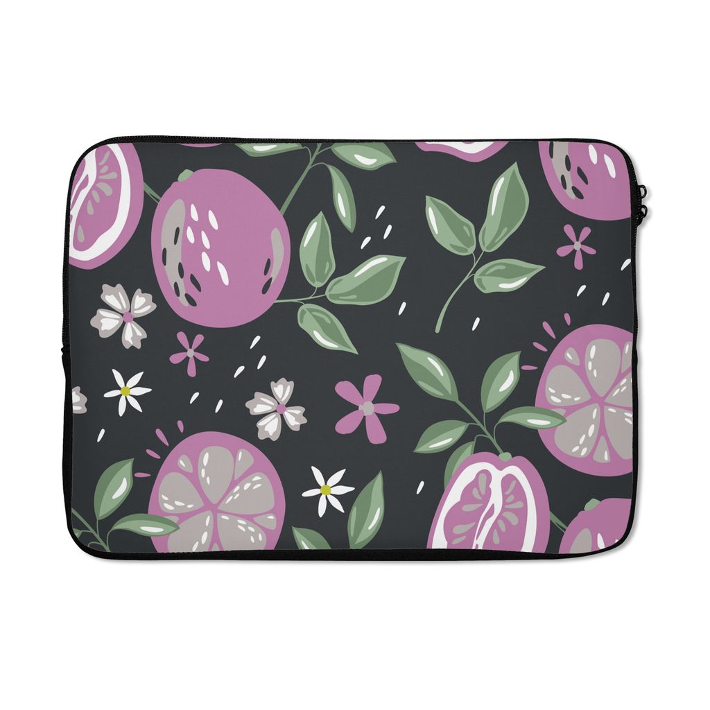 MuchoWow Laptop Hülle 14 ZollSommer - Blumen - Obst - Schwarz Laptoptasche - Laptoptasche - Stoßsicher - Schutzhaube
